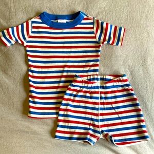 Red, white, and blue striped sleep short set.